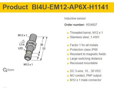 BI4U-EM12-AP6X-H1141   Proximity Sensor Switch 1634807 BI4UEM12AP6XH11 *gi