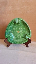 Vintage Mid-Century Italian Green Ceramic Ashtray 9"