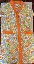Vintage SEARS Summer Housedress Bright Orange Floral Pockets Cotton Blend Retro