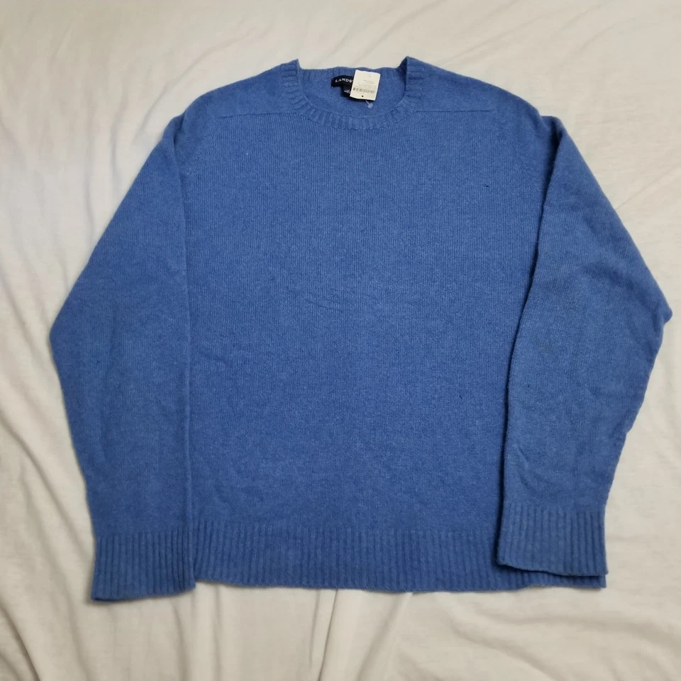 Vintage Lands End Sweater Mens Large Blue Wool Cashmere Crewneck Pullover 90s - Image 2 of 4