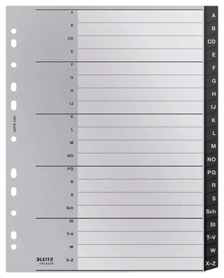 Leitz Index Folder Divider, 20 A-Z Tabs, A4, Extra Wide, 90% Recycled Plastic, E