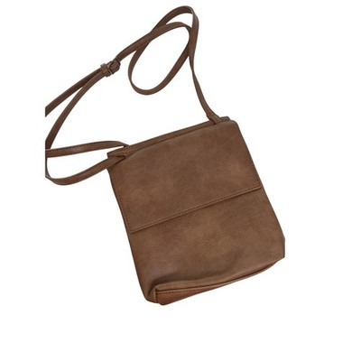 Joy Susan Brown Aimee Front Flap Crossbody Bag Vegan Leather