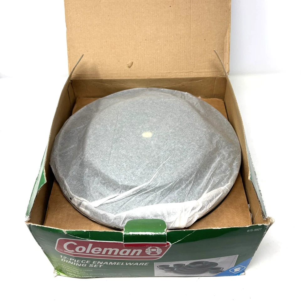 Juego de comedor vintage Coleman 12 piezas esmalte moteado verde camping nunca usado Foto 2 de 4