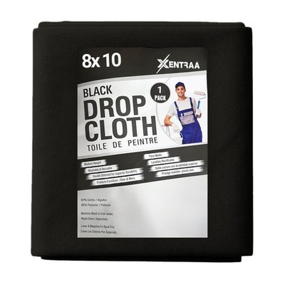 Xentraa Black Canvas Drop Cloth 8x10 FT   Premium Painter s Tarp for Painting, S