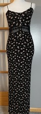 Chloe K Crinkled Floral Maxi Dress Size M Black Spaghetti Strap Embroidery Trim