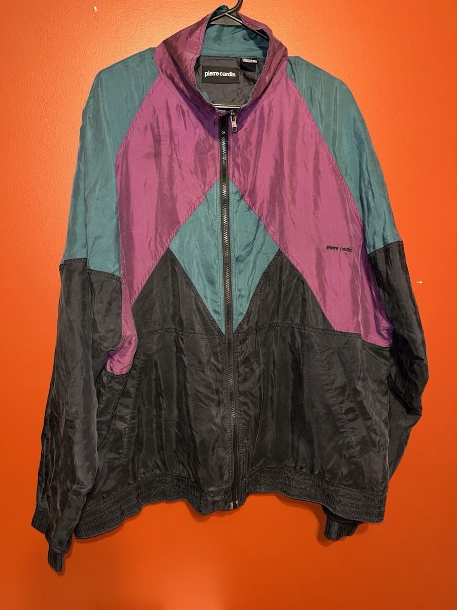 Vintage Pierre Cardin Silk Jacket XL Colorblock 80s/90s Track