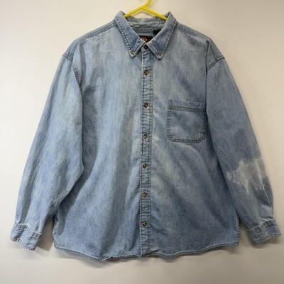 Route 66 Denim Shirt Mens Extra Large Light Blue Button Down Long Sleeve Pocket