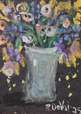 ACEO , Original Art Painting, Pastel, Regina DeVal, Christmas Flowers in Pastel