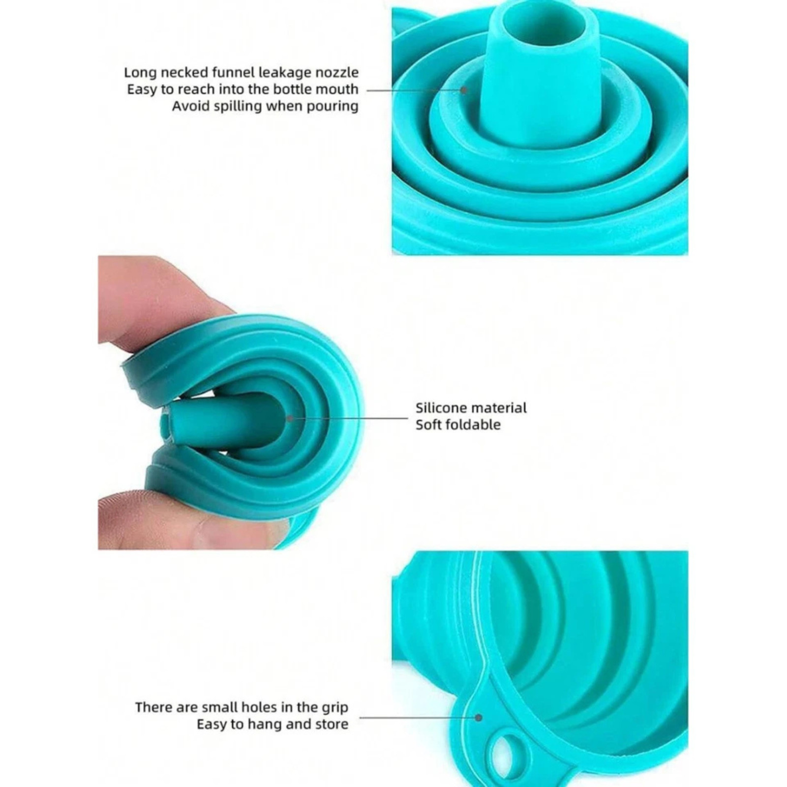 3pcs Kitchen Collapsible Funnels Set Foldable Food Graded Small Silicone Funnels