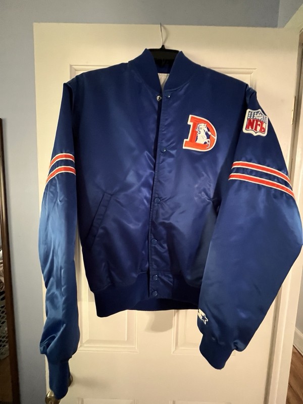 Vintage 80s Starter NFL Denver Broncos Blue Satin Snap Jacket Size L