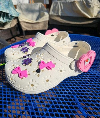 NEW! Crocs Classic Floral Cut Out Clogs White Womens Size With