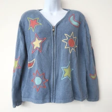 Christopher & Banks Embroidered Cardigan XL Celestial Whimsical Stars Moon Y2K