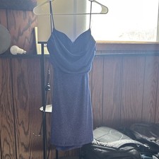 Blue Bodycon Mini Dress Cowl Neck Ruched Strappy Sleeveless Party