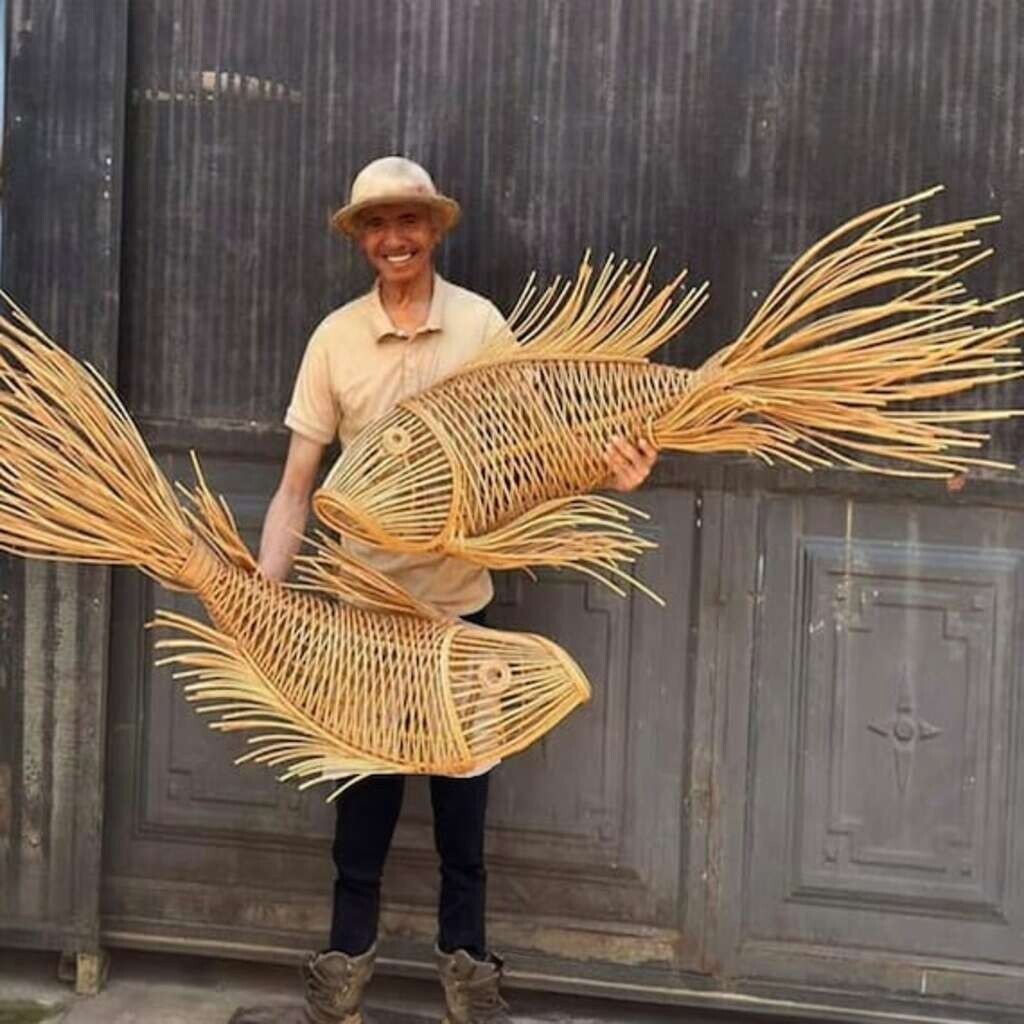 Handmade Fish pendant light for kitchen island rattan chandelier lighting