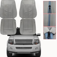 For 2007-14 Ford Expedition Front Driver Passenger Leather Covers Stone Gray