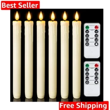 Real Wax LED Flameless Taper Candles with Remote Timer, 9.6 Inches Ivory Fake...