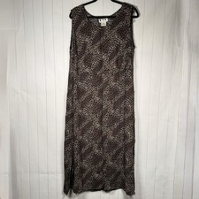 VTG 90s KSL Karin Stevens Leopard Print Tank Maxi Dress Slit Sides Sexy Chic 18W