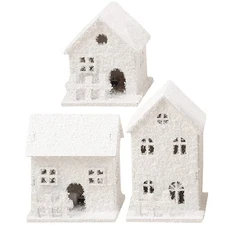 Toyvian Lighted Christmas Village Houses Set, 3Pcs Xmas Snow Houses Glowing W...