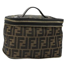 FENDI Zucca Canvas Vanity Pouch Black Brown Auth 184799