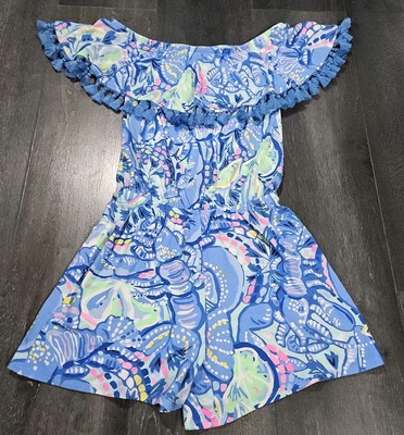 Lilly Pulitzer La Fortuna Romper Women XXS Blue Floral Beach Tassled Resort
