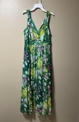 Y2K Green & Pink Floral Silk Fairy Dress Sz 10 Whimisgoth Mermaidcore Wedding