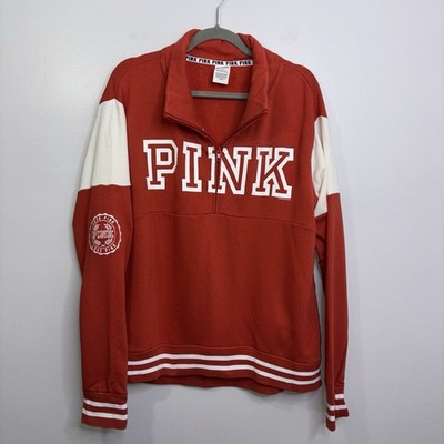Victoria's Secret PINK Brick Red 1/4 Zip Pullover Sweatshirt Size Large