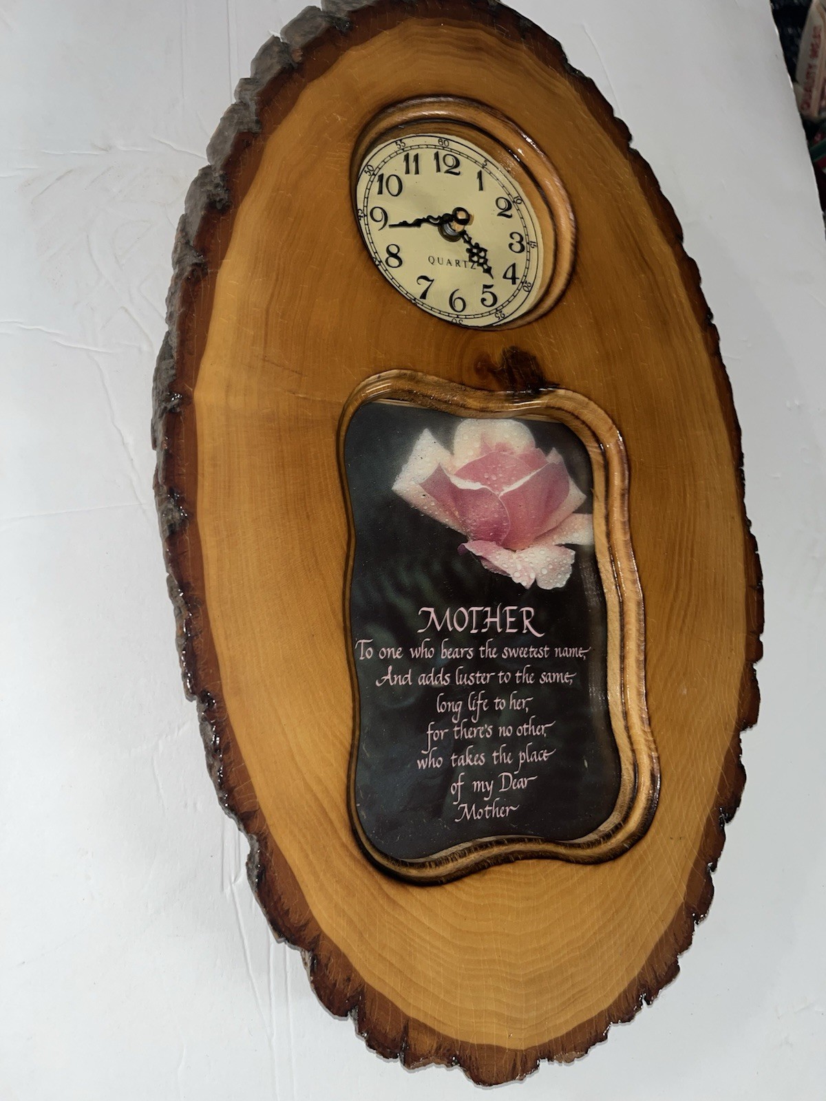 Vintage Rustic Log Slice Clock with Picture Frame- Cabin Dec