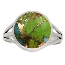Blue Turquoise In Green Mohave - USA 925 Sterling Silver Ring s.7 Jewelry R-1006