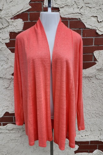 LARGE women J. Jill Love Linen Cardigan Coral Open Front Long Sleeve Lightweight - Picture 3 of 21