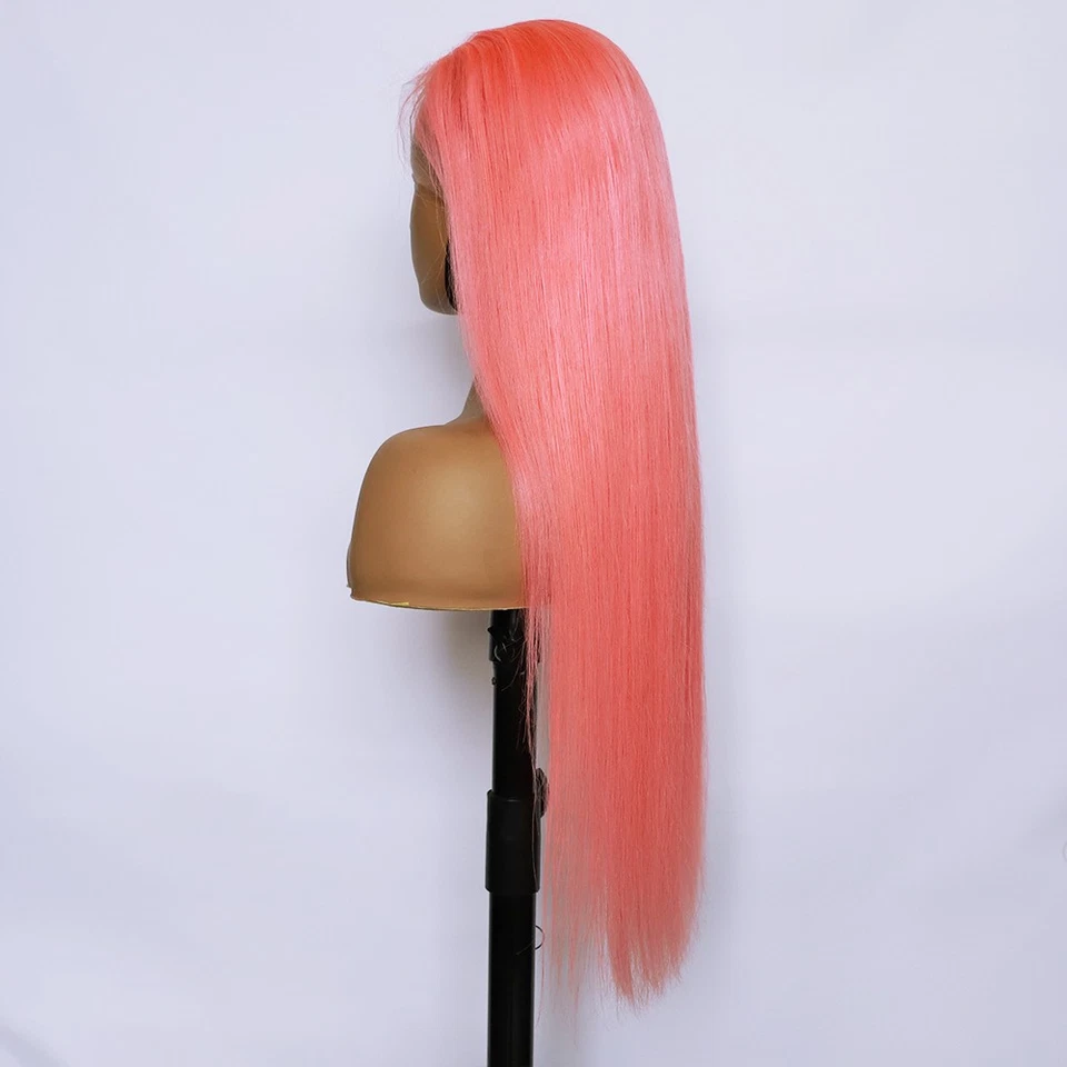 Human Hair 13x4 Front Lace Light Pink Straight Stripe Wig Headband - Image 3 of 4