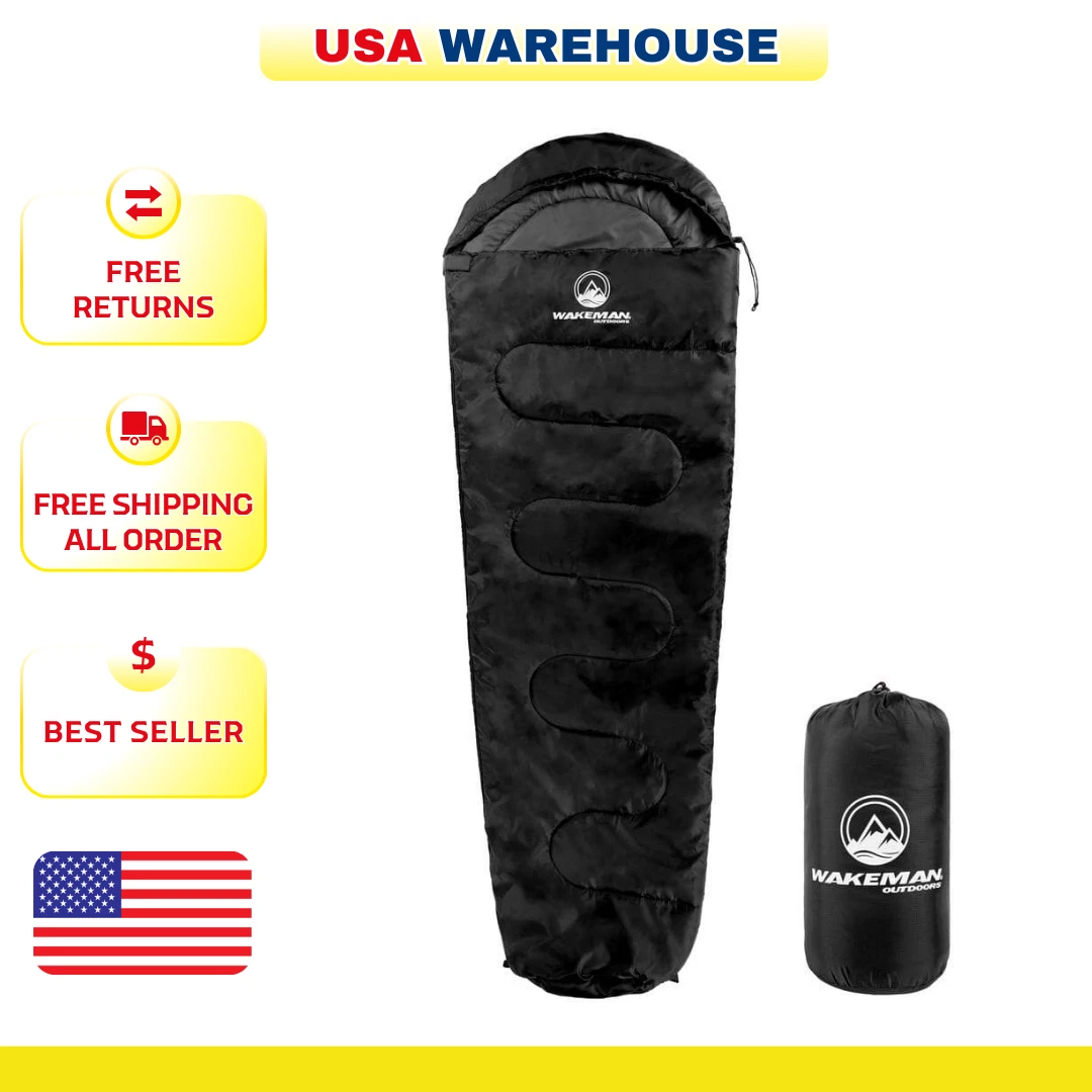 Mummy Sleeping Bag Adult Cold Weather 10°F Camping Hiking Water Resistant Black