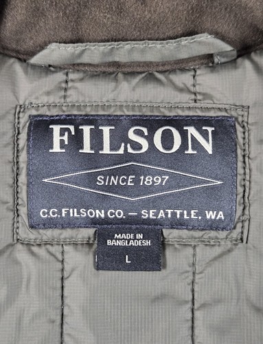 Filson Ultralight Vest Men Large Olive Gray Quilted Nylon Outdoor Hiking Fishing - Picture 8 of 10