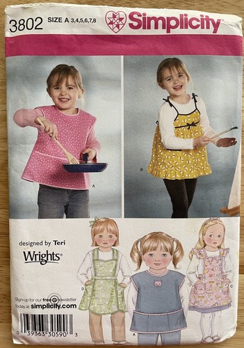 Simplicity 3802 Child's Sewing Pattern - Full Aprons & Smock Apron Size 3-8 UC
