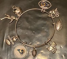 Los Angeles LA RAMS 9 Charm Logo Bracelet Earrings Helmet Football Silver Tone