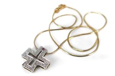 Kreuz Anhänger Kette Brillanten Rubin 585 Weißgold Gelbgold [BRORS 16753]