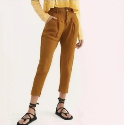 Free People Daytona Boyfriend Linen Blend Harem Pants Women s 4 Brown High Rise