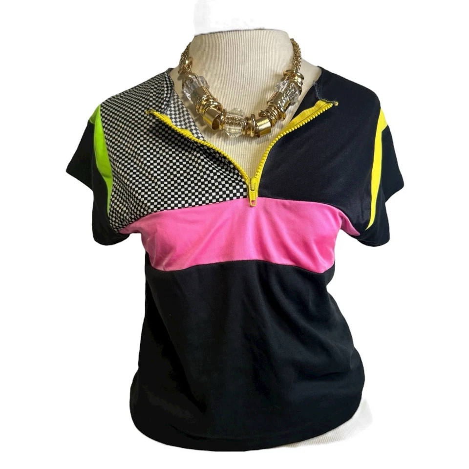 Vintage Color block 80s 90s T Shirt Colorful Retro Top Womens Large USA made - Image 2 of 4