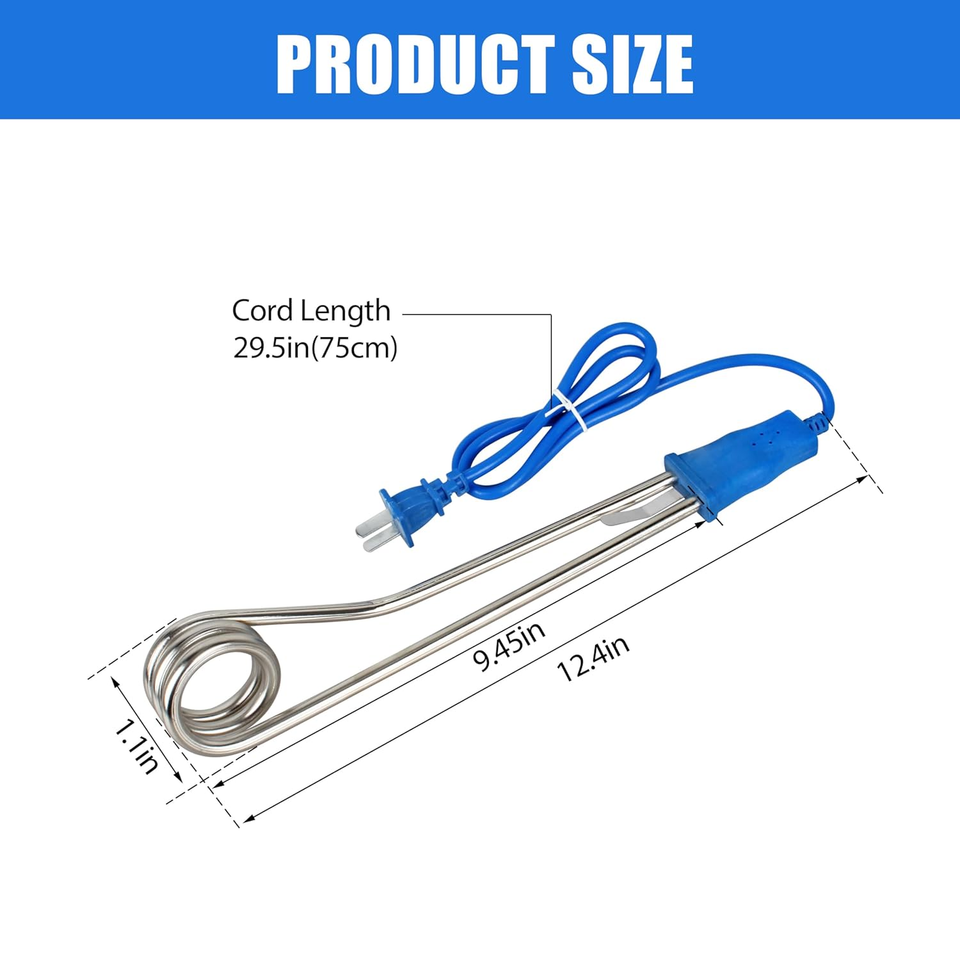 Immersion Heater, Submersible Water Heater，1500W/1000W-110V Portable