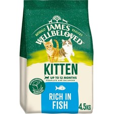 4.5kg James Wellbeloved Natural Kitten Complete Dry Cat Food Fish 9.52 per kilo