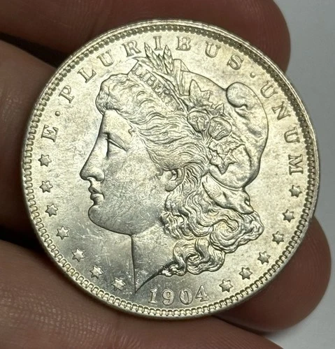 AU 1904-O Morgan Silver Dollar (original surfaces) U.S. $1 Coin Almost UNC