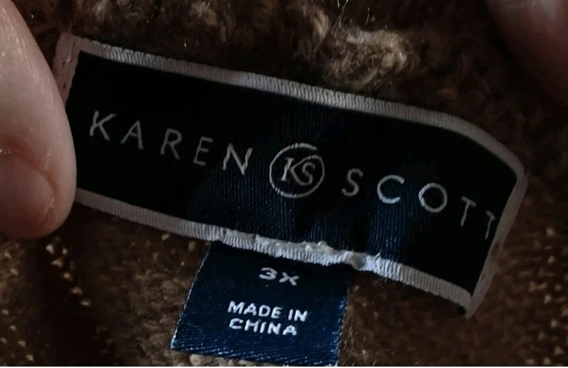 Cárdigan plumero Karen Scott talla grande frente abierto marrón castaño jaspeado talla 3X usado en excelente estado Foto 4 de 4