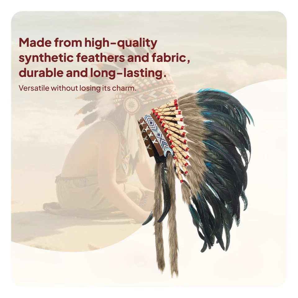 Native American Indian Headdress Chief Hat Costume Accessories for Masquerade - Image 3 of 4