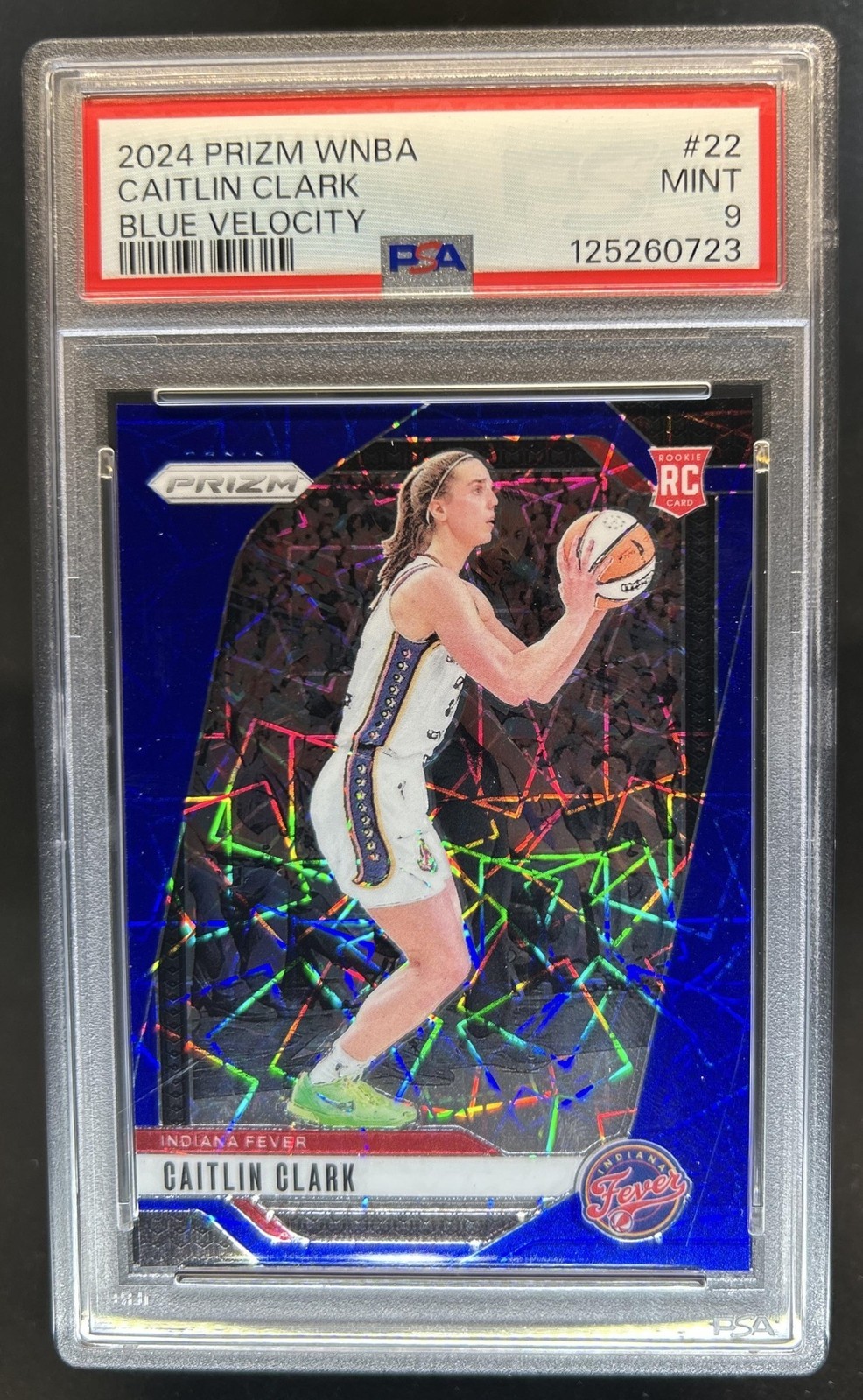 2024 Panini WNBA Prizm Caitlin Clark RC Blue Velocity Rookie #22 Fever PSA 9