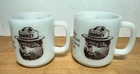 2 Vintage Smokey The Bear Help Prevent Forest Fires Milk Glass Mugs Glasbake