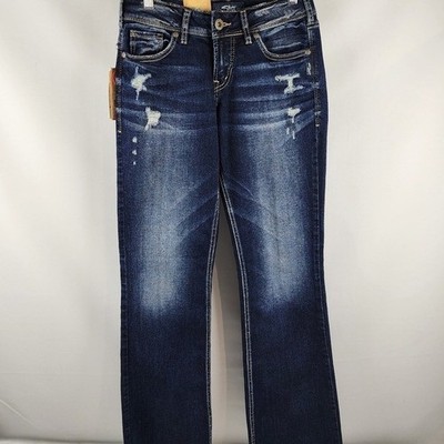 Silver Jeans Womens 27/32 Suki Bootcut Fit Distressed Mid Indigo Blue Denim NWT