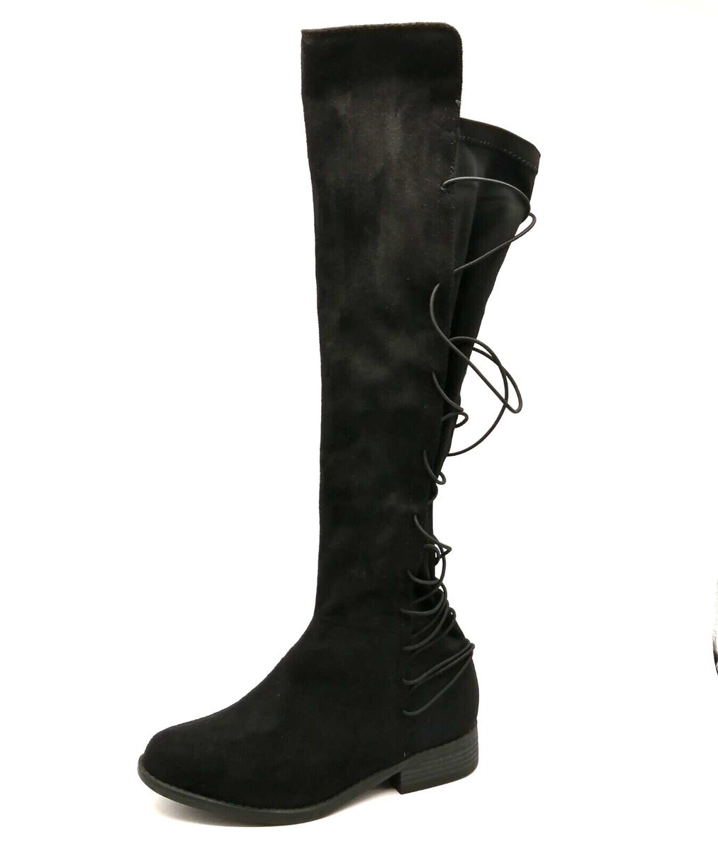 Rue 21 Womens Boot Black Faux Suede Nylon Back Over the Knee