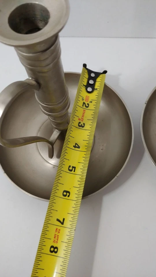 Pier 1 older metal candlesticks w/ handles possibly pewter or brushed nickel - Image 4 of 4