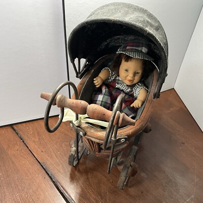 Vintage GI GO Palm Pals Expressions Boy Doll Tongue Out Playful & Stroller