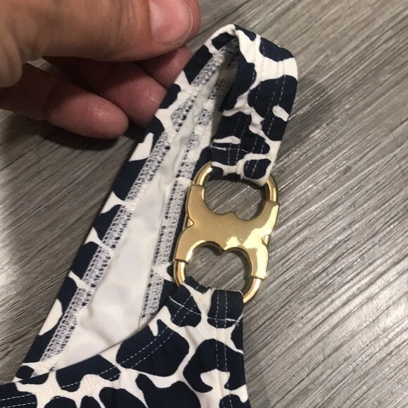 Tory Burch Navy Blue Leopard Print One Shoulder One Piece Swimsuit size XS - Image 2 of 4