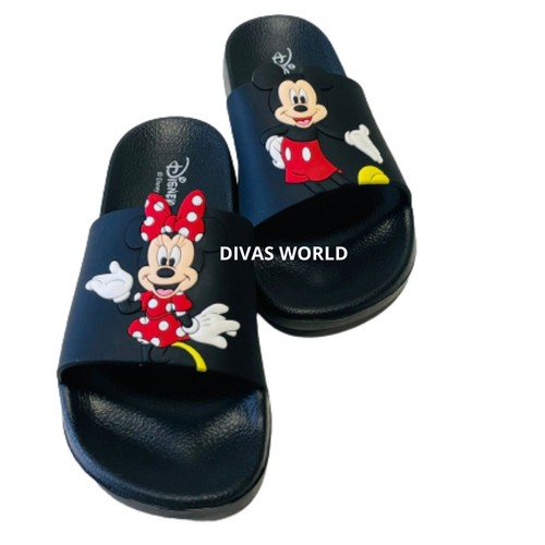 Disney Mickey u0026 Minnie Mouse Slipper Women's Black Beach Pool Slider Sandals  New | eBay